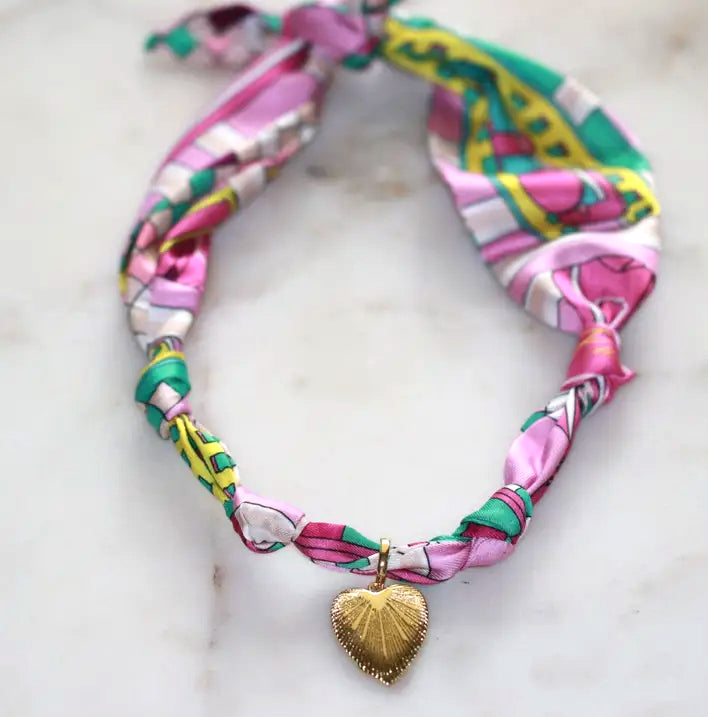 Pretty in Purples Scarf Necklace with Heart Charm image 1