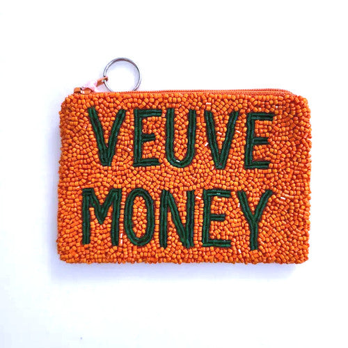 Veuve Money Hand Beaded Coin Purse with Keychain Ring