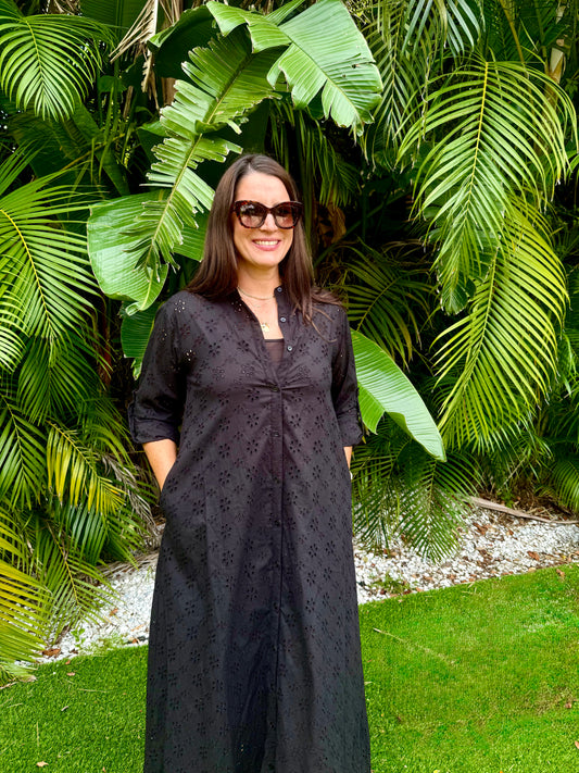 Black Eyelet Button Up Dress image 0