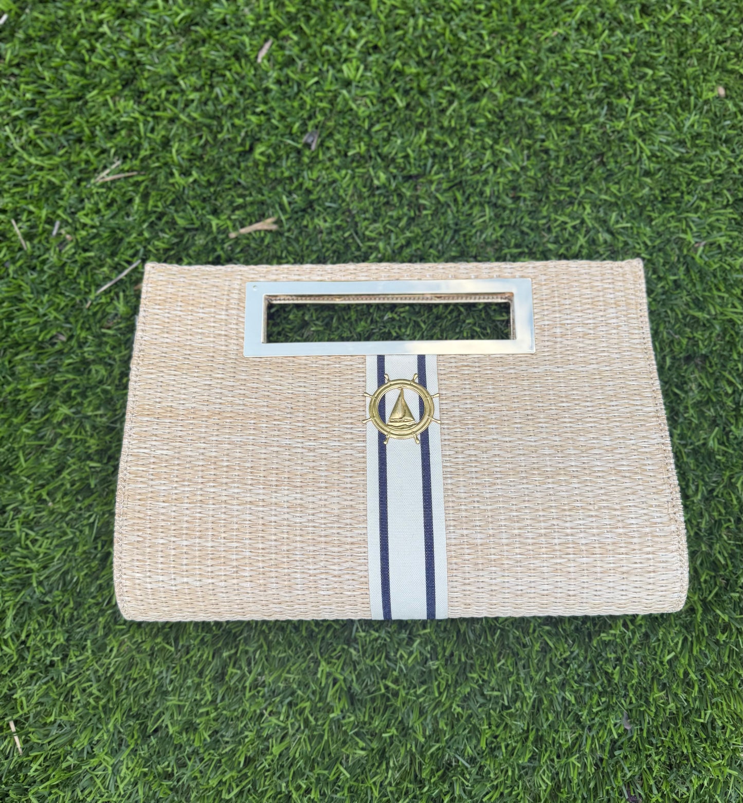 Denim Stripe Sailboat & Wheel Clutch image 0