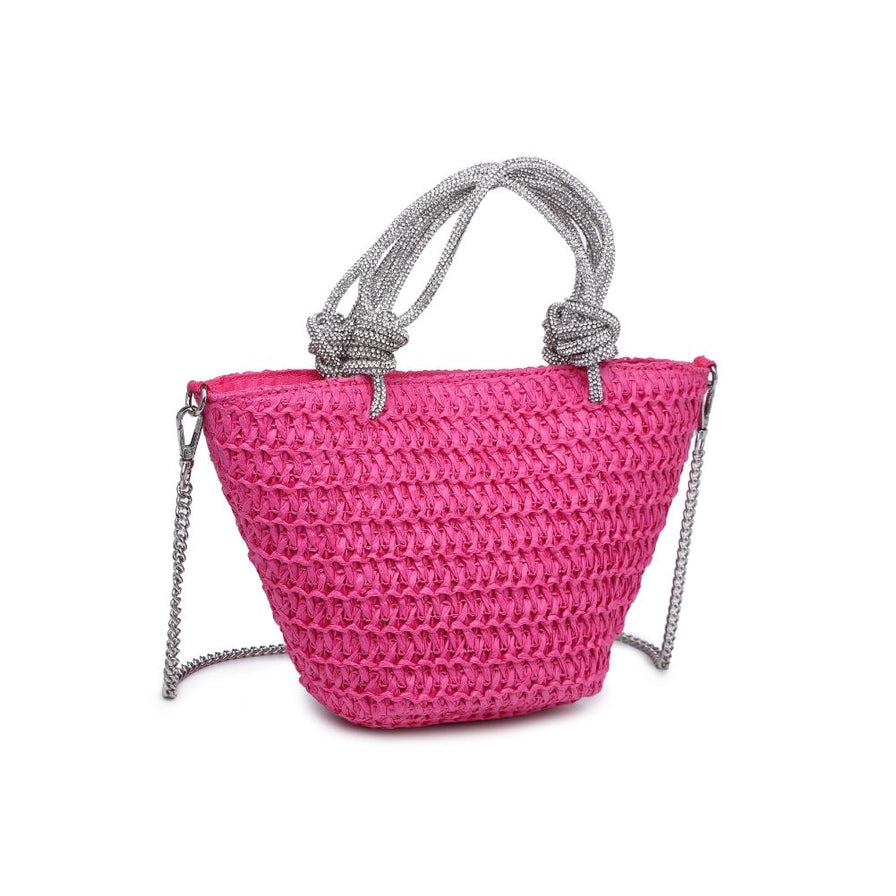 Gaia Straw Mini Tote with Crystal Handles in Pink image 0