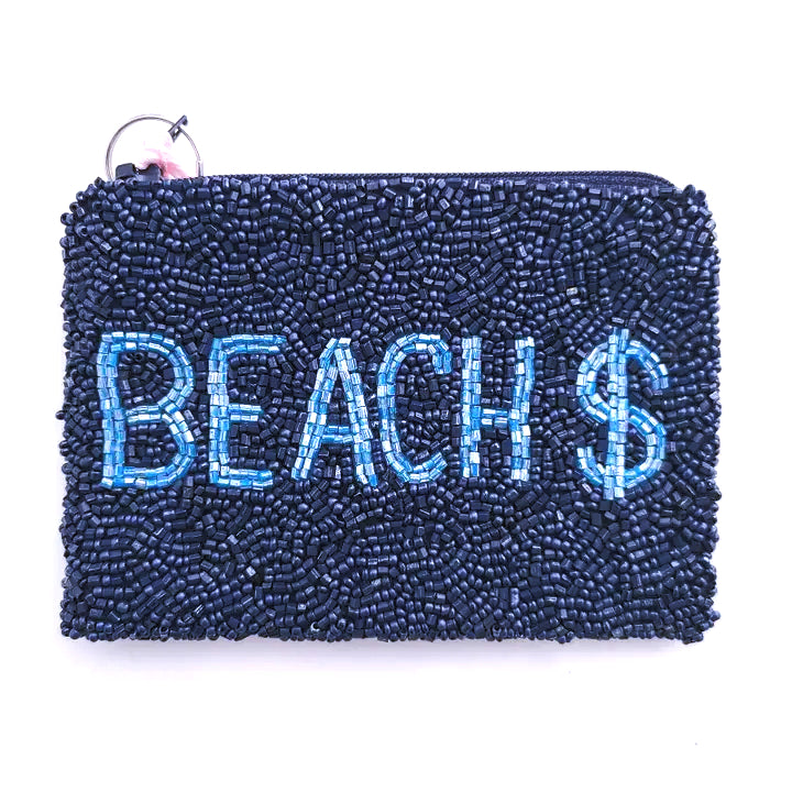 Beach Money Hand Beaded Coin Purse with Keychain Ring image 0