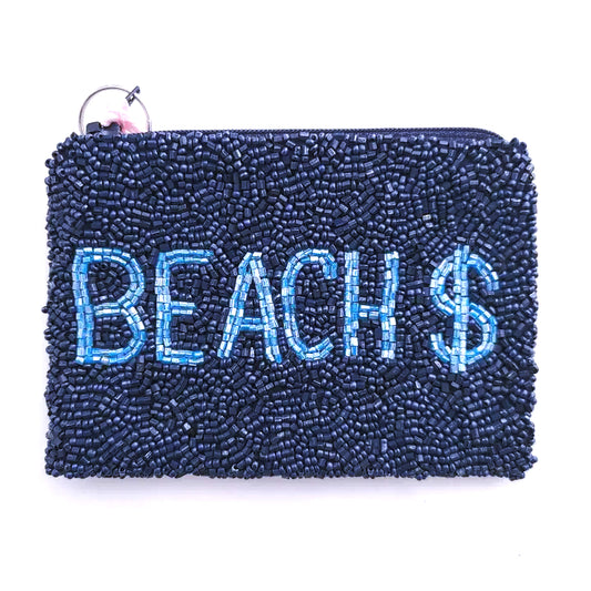 Beach Money Hand Beaded Coin Purse with Keychain Ring image 0