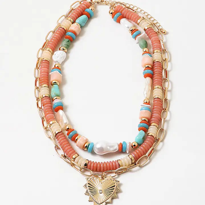 Coral & Heart Trifecta Necklace image 0