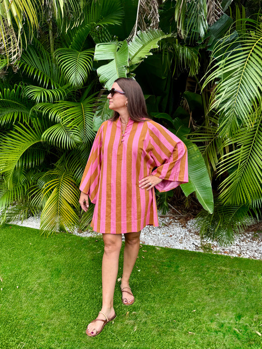 Mary Caftan (Camel/Pink)