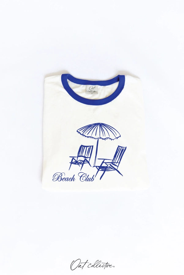 Beach Club Ringer Graphic Top in Blue image 0