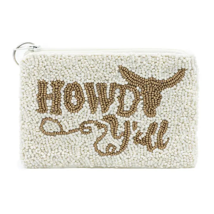 Howdy Y'all  Hand Beaded Coin Purse with Keychain Ring image 0