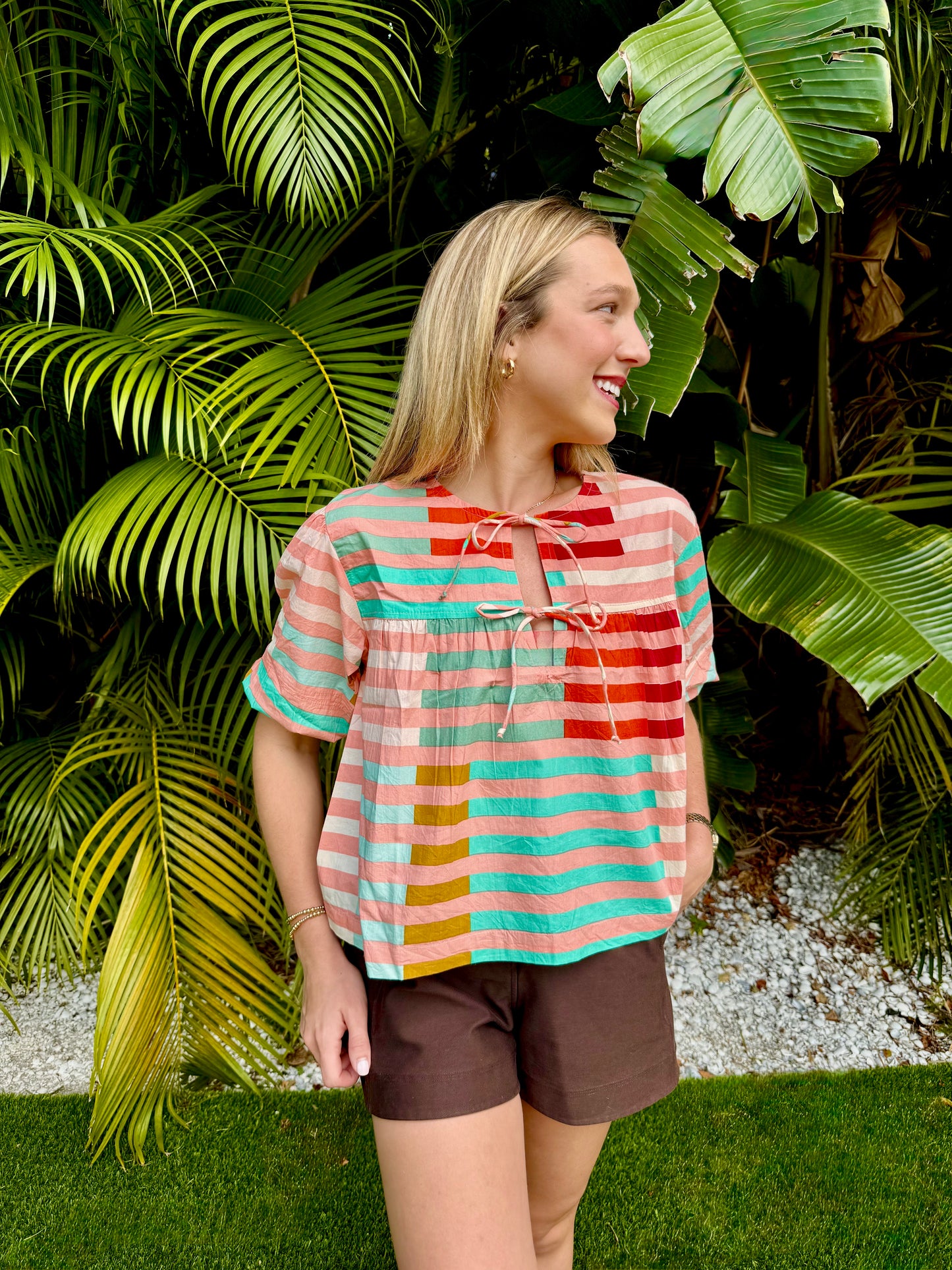 Apricot Colorful Stripe Mira Top